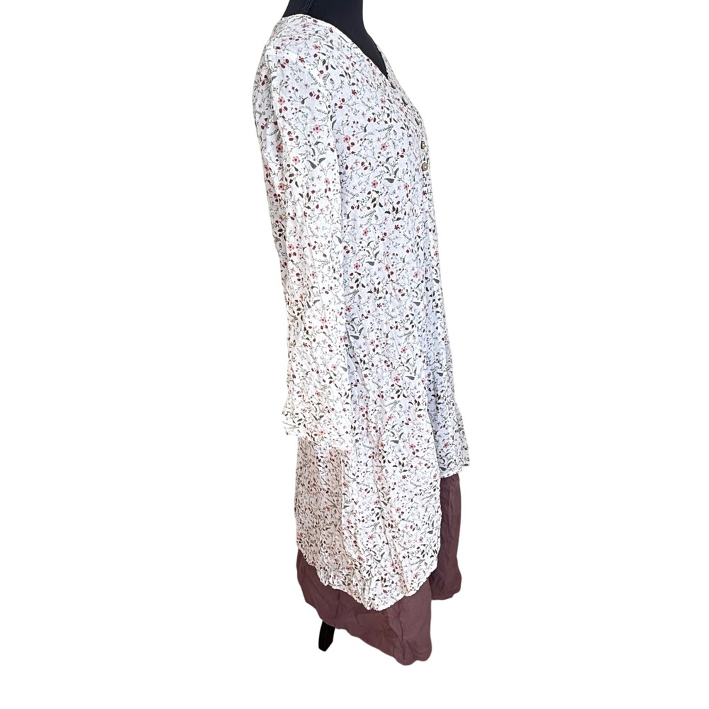 April Cornell Style Cottagecore Floral Tunic White 100% Cotton Plum Lining Med. - Picture 3 of 16